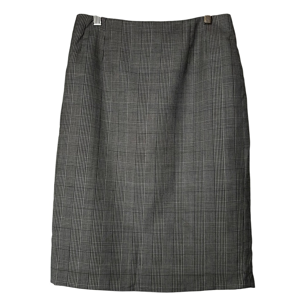 Dei Mattioli Skirt Size‎ 6 Wool Pencil Made In Italy Gray Black Plaid Career